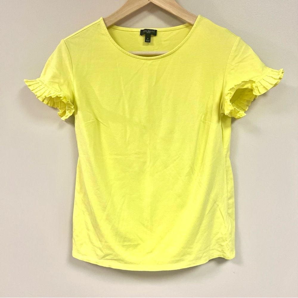 Talbots bright yellow ruffled sleeve cotton/spandex top P